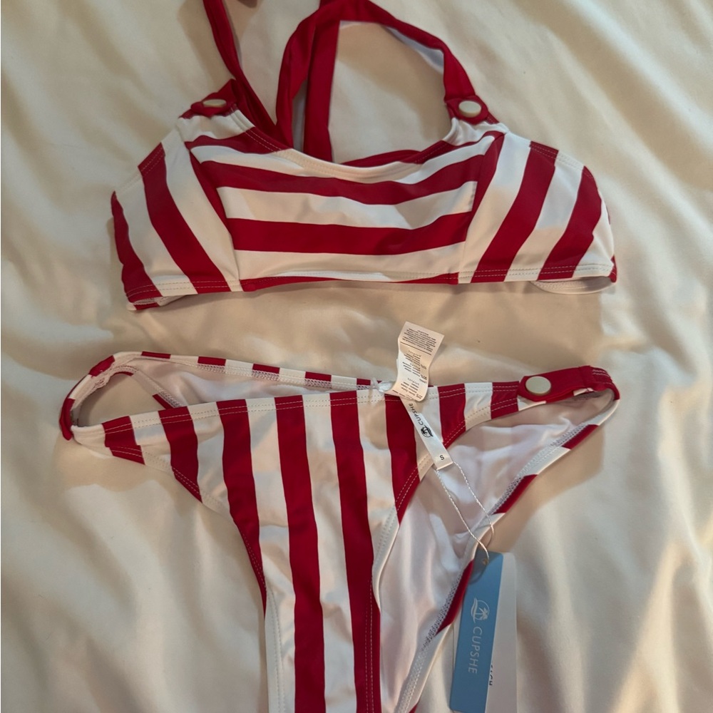 Cupshe Red and White Striped Bikini Swimwear